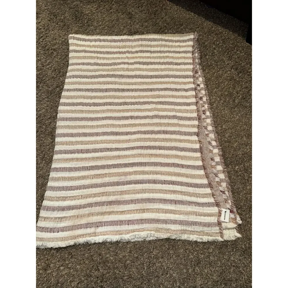 Oversized Reversible Throw Taupe/Stripes Made in Portugal Piscatextil 50